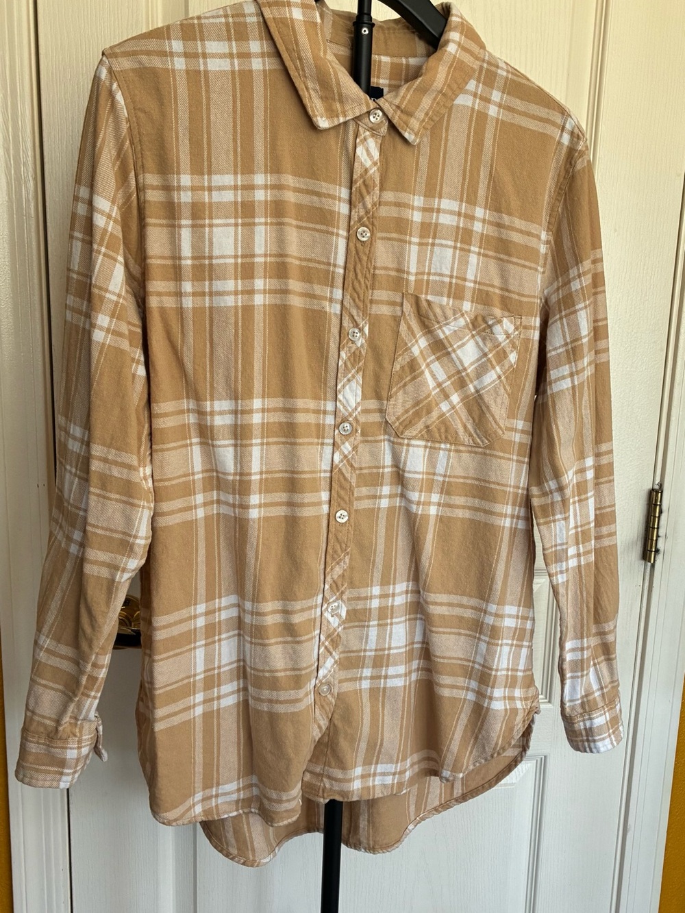 Tan Plaid Button-Down Shirt